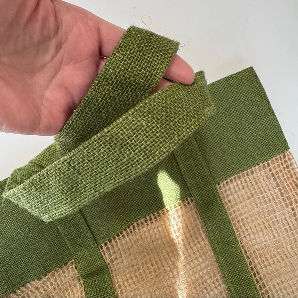 Miniso Large Jute Mesh Beach Tote Green Natural Market Shopper Carryall NWT Boho